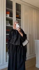 Fularlı Saten Bluz Siyah