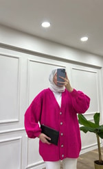 Fuşya - İşlemeli Taşlı Hırka 