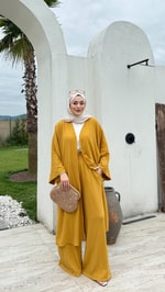 Gofre Kimono Takım Hardal