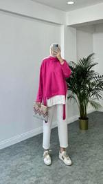 Gömlek Detaylı Sweatshirt Pembe