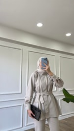 Gri - Kemerli Keten Takım