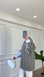 Gri Kolları Bebe Mavisi Çizgili Kazak