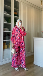 Hola Desenli Saten Takım Pembe