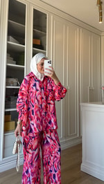 Hola Desenli Saten Takım Pembe