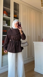 İnci Düğmeli Gömlek Acı Kahve 