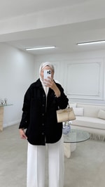 İşlemeli Denim Ceket Siyah