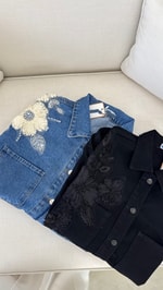 İşlemeli Denim Ceket Siyah