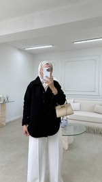 İşlemeli Denim Ceket Siyah