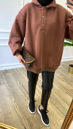 Kahve - Polo Yaka Sweatshirt 
