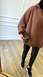Kahve - Polo Yaka Sweatshirt 