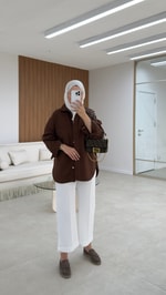 Kely Çiçek Detaylı Ceket Acı Kahve