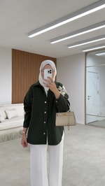 Kely Çiçek Detaylı Ceket Haki 