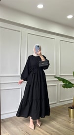 Keten Kat Elbise - Siyah
