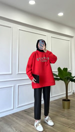 Kırmızı Rotate Yazılı  Sweatshirt