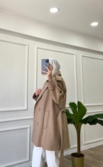 Kısa Kaşe Kemerli Kaban - Vizon