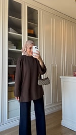 Kolları Yırtmaçlı Sweatshirt Acı Kahve 