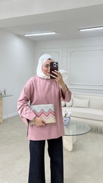 Kolları Yırtmaçlı Sweatshirt Gül Kurusu