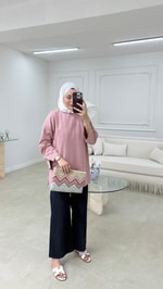 Kolları Yırtmaçlı Sweatshirt Gül Kurusu