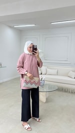 Kolları Yırtmaçlı Sweatshirt Gül Kurusu