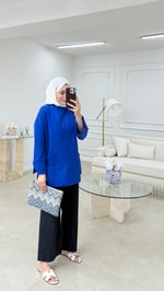 Kolları Yırtmaçlı Sweatshirt Saks 