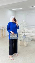 Kolları Yırtmaçlı Sweatshirt Saks 