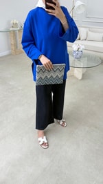 Kolları Yırtmaçlı Sweatshirt Saks 