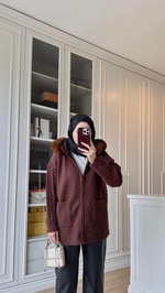 Kürklü Angora Hırka Acı Kahve 
