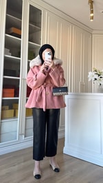 Kürklü Kaşe Kaban Soft Pembe 