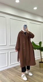 Kuşaklı Yün Kaban - Acı Kahve