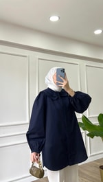 Lacivert - Seyyar Yaka Poplin Gömlek 