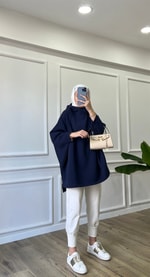 Lacivert Yarasa Kollu Sweatshirt