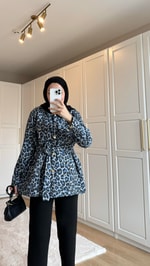 Leopar Desenli Ceket Mavi