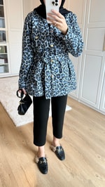 Leopar Desenli Ceket Mavi