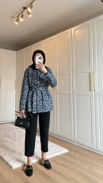 Leopar Desenli Ceket Mavi