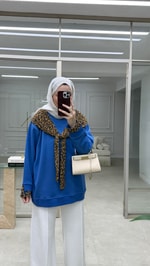 Leopar Fularlı Sweatshirt Saks