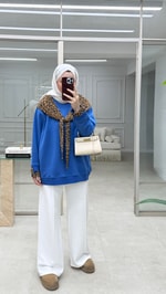 Leopar Fularlı Sweatshirt Saks
