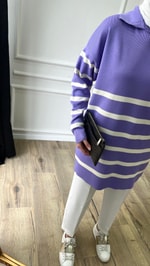 Lila - Çizgili Merserize Tunik