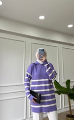 Lila - Çizgili Merserize Tunik