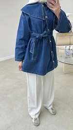 Linya Denim Ceket Koyu Mavi
