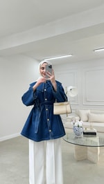 Linya Denim Ceket Koyu Mavi