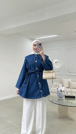Linya Denim Ceket Koyu Mavi