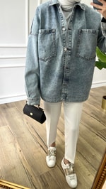 Mavi - Büyük Cepli Oversize Ceket 