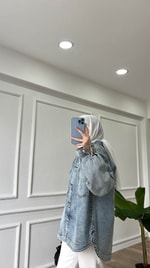 Mavi - Büyük Cepli Oversize Ceket 
