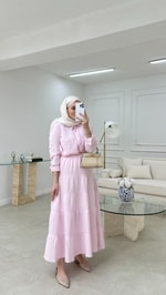 Müslin Etekli Takım Pembe