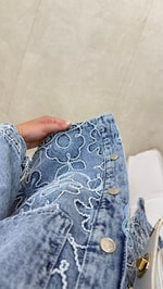 Nakışlı Denim Ceket Mavi