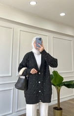 New Antrasit Taşlı Hırka