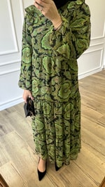 Noss Elbise - Yesil Desenli