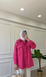 Omuz Detaylı Tüvit Gömlek - Pembe