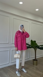 Omuz Detaylı Tüvit Gömlek - Pembe