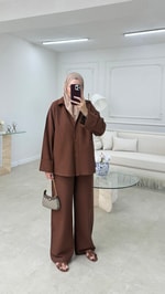 Oversize Keten Takım Acı Kahve